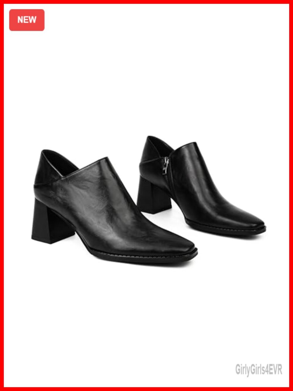 Faux Leather Chunky Heel Pumps Square Toe Block Heel Dress Shoes Slip On - Picture 2 of 6